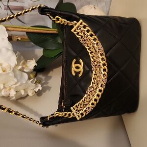 Black Quilted Novelty Bag with Blingy Gold Accents! Check Out That Hardware!